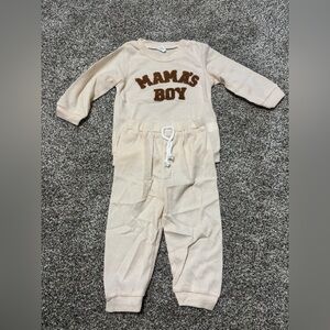 Baby Boy Outfit- Embroidered Long Sleeve Sweatshirt Tops Pants Set Waffle Knit